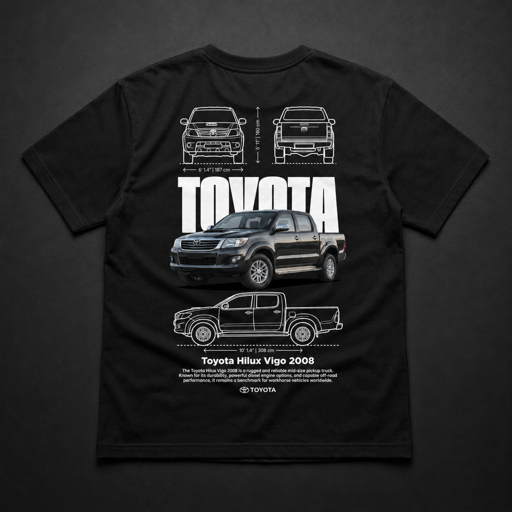 Polera negra Toyota Hilux Vigo 2008 con diseño automotriz trasero