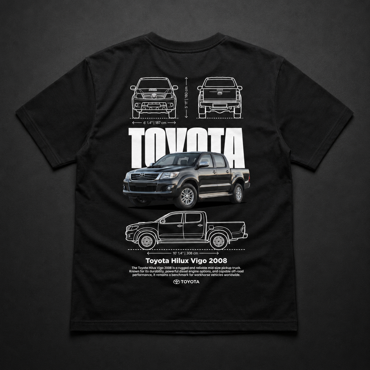 Polera negra Toyota Hilux Vigo 2008 con diseño automotriz trasero