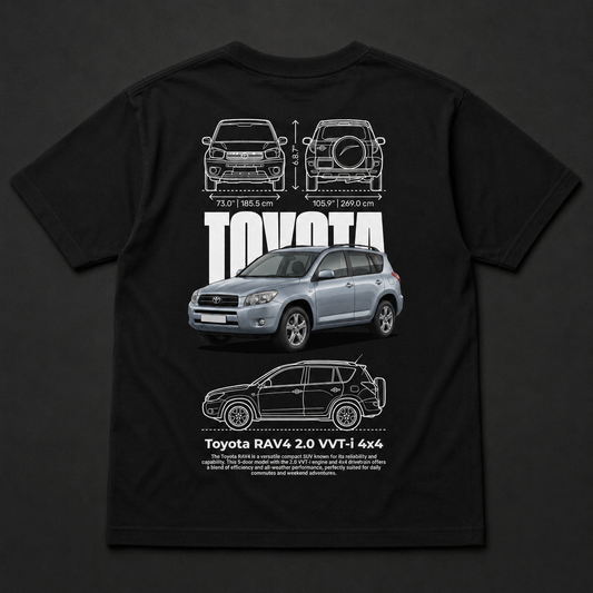 Polera negra Toyota RAV4 2.0 VVT-i 4x4 con diseño automotriz trasero