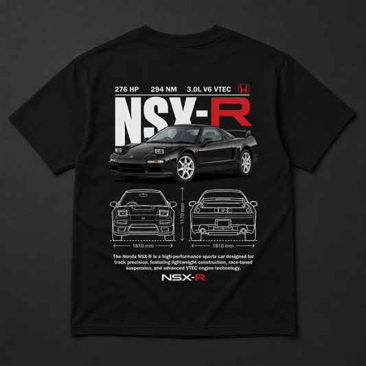 Polera negra Honda NSX-R con diseño automotriz trasero