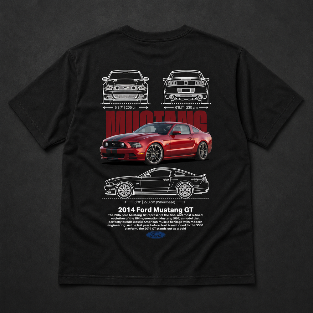 Polera negra Ford Mustang GT 2014 con diseño automotriz trasero