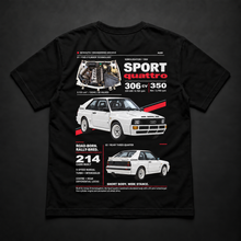 Polera negra Audi Sport quattro 1984 con diseño trasero