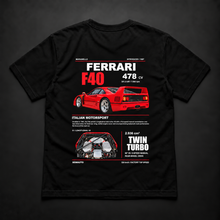 Polera negra Ferrari F40 1987 con diseño trasero