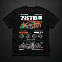 Polera negra Mazda 787B 1991 N°55 con diseño trasero