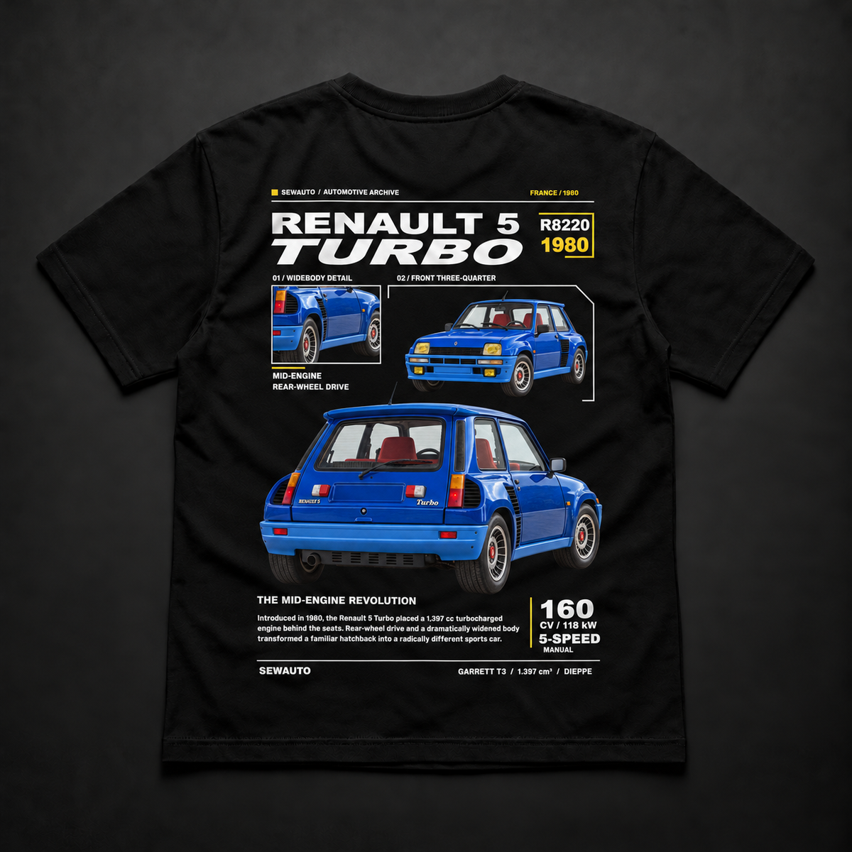 Polera negra Renault 5 Turbo 1980 con diseño trasero