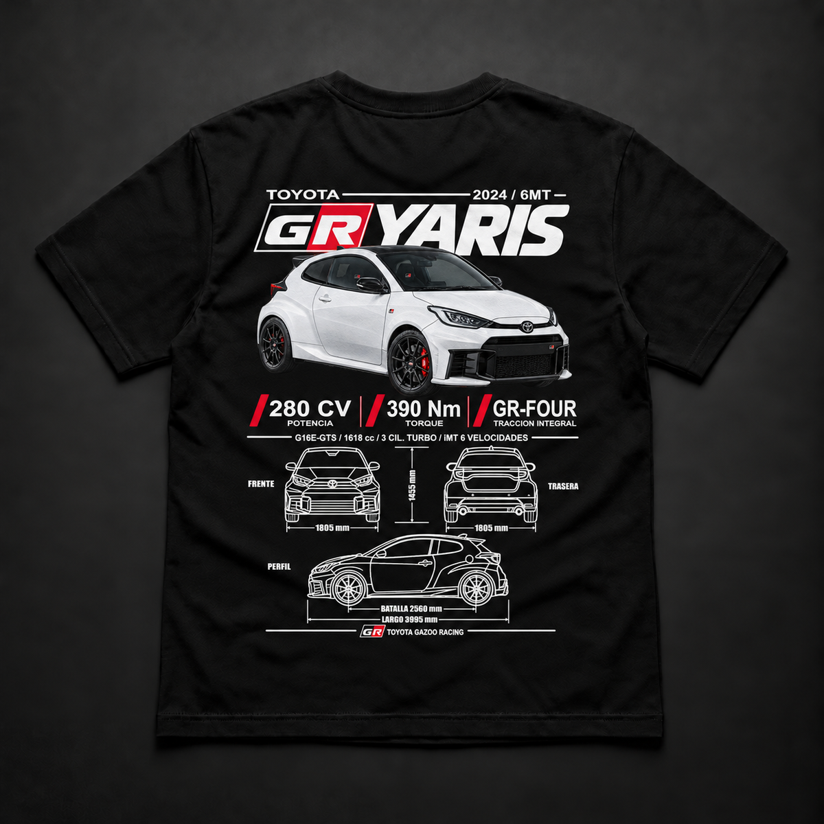 Polera negra Toyota GR Yaris 2024 6MT con diseño trasero